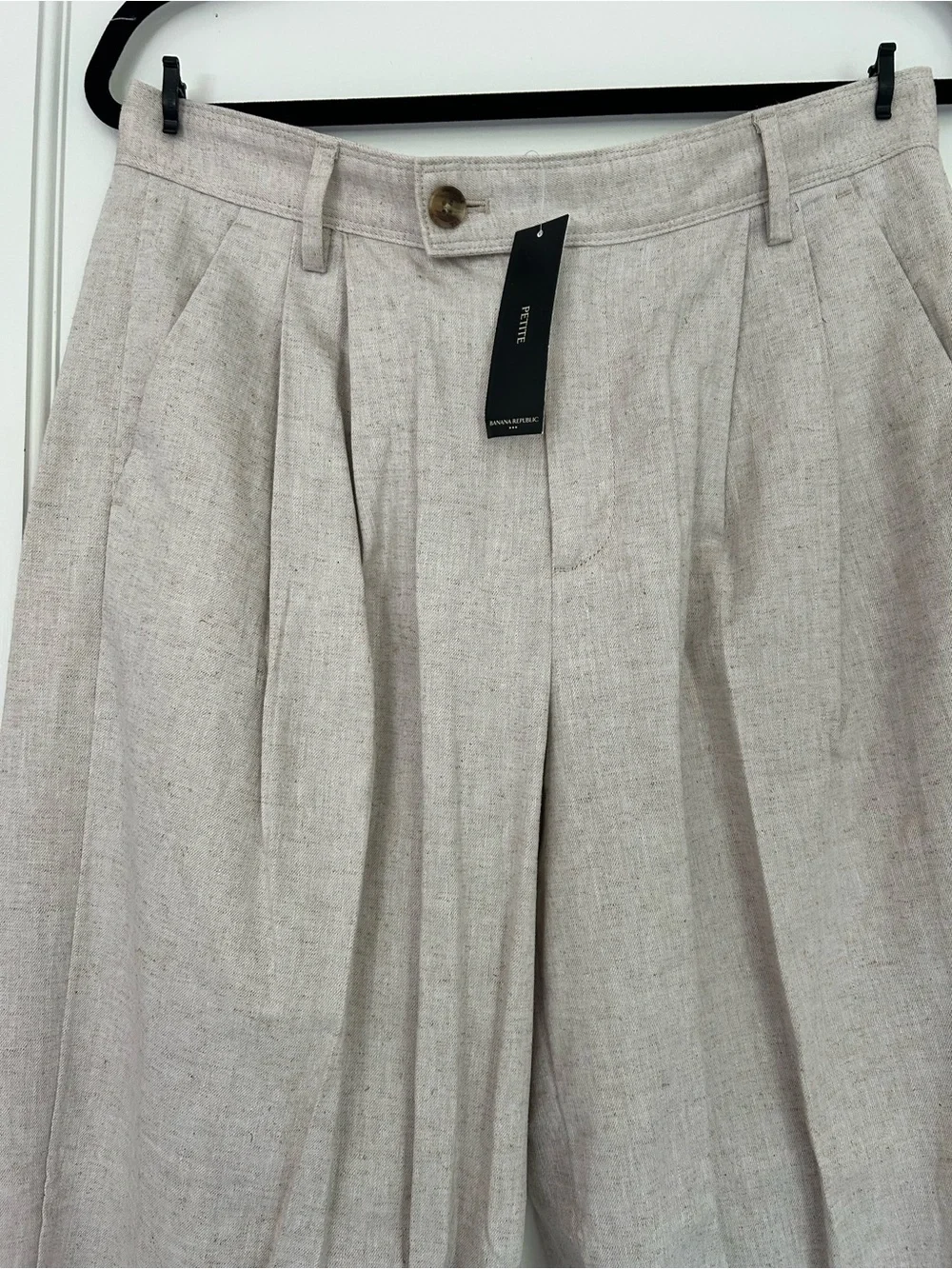 NWT Banana Republic Women LINEN-BLEND WIDE-LEG PLEATED TROUSER Flax, Petite 10